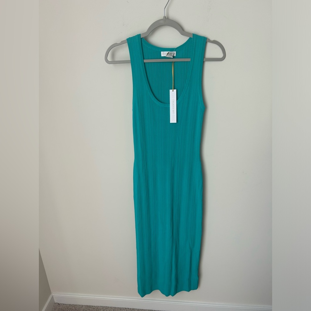 Blue Ribbed Midi Dress